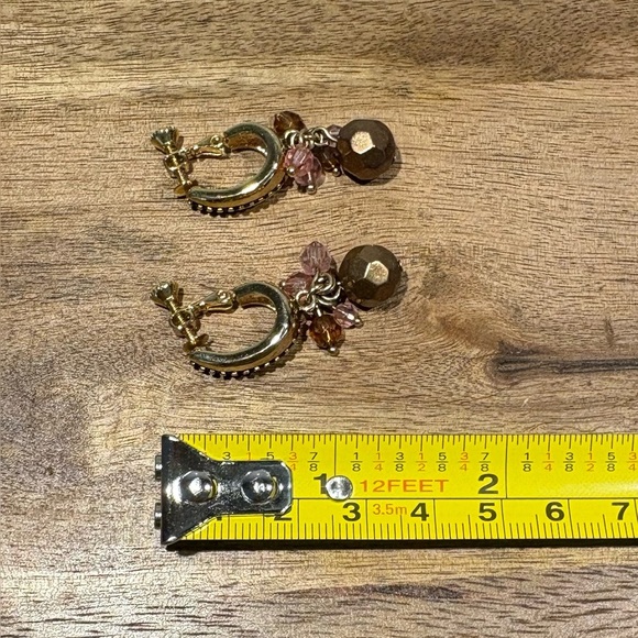Vintage Style Gold Tone Clip-On Dangle
Earrings | Bronze & Pink Beaded Cluster - Picture 7 of 13